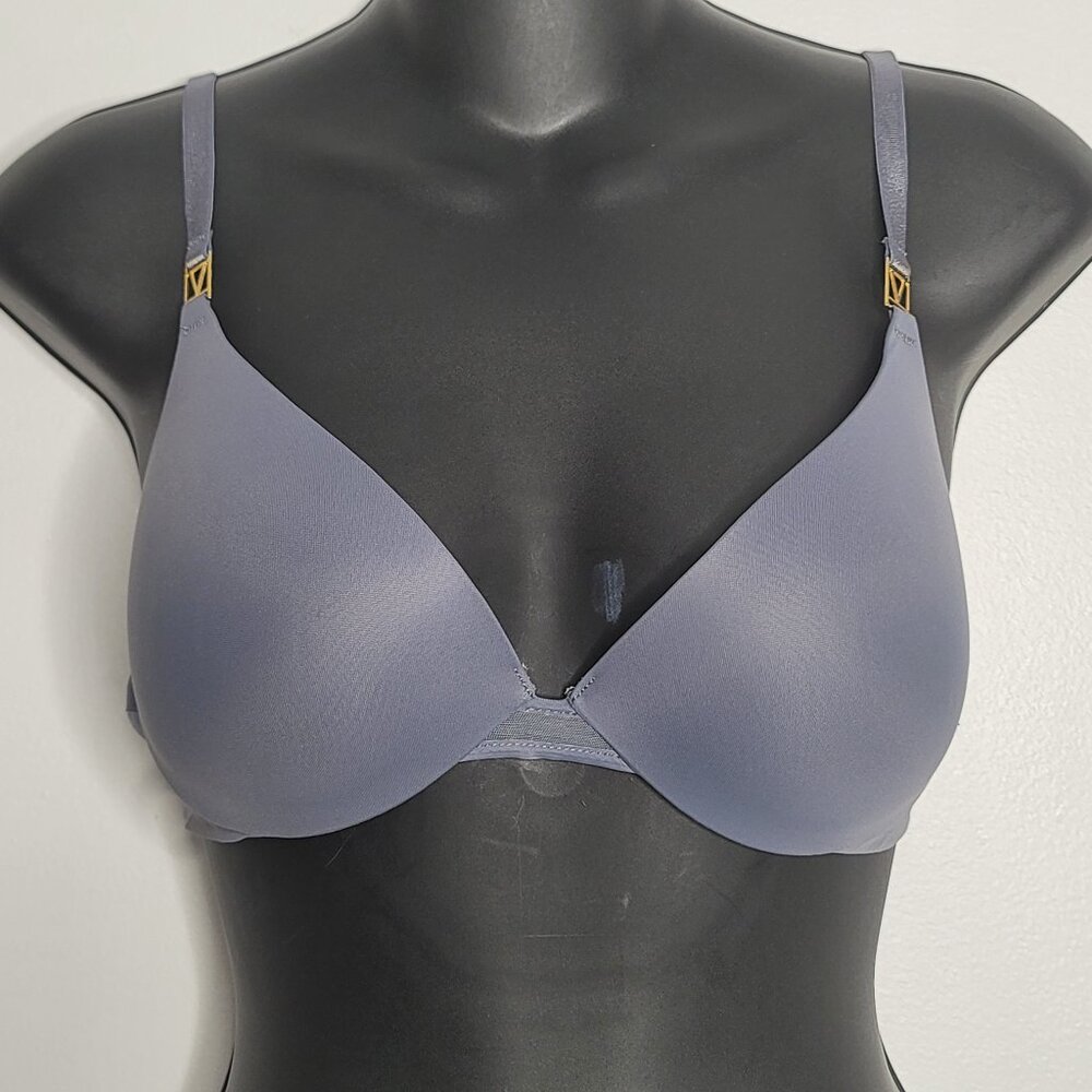 Victoria's Secret Bra Womens 32D Uplift Plunge Padded Lined VS Gray Blue